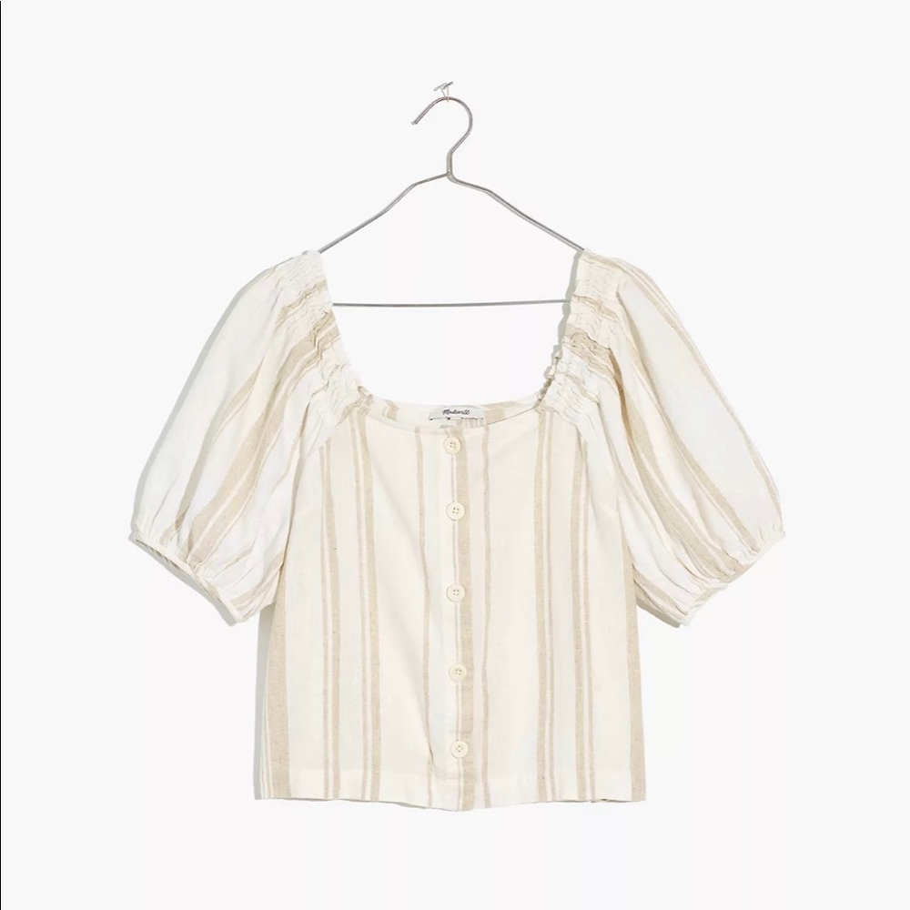 Madewell Linen Blend Square Neck Button Front Top